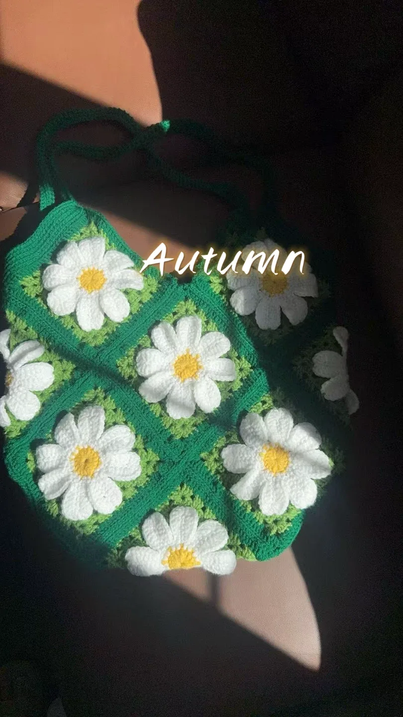 Handmade Crochet Daisy Granny Square Tote Bag thumbnail