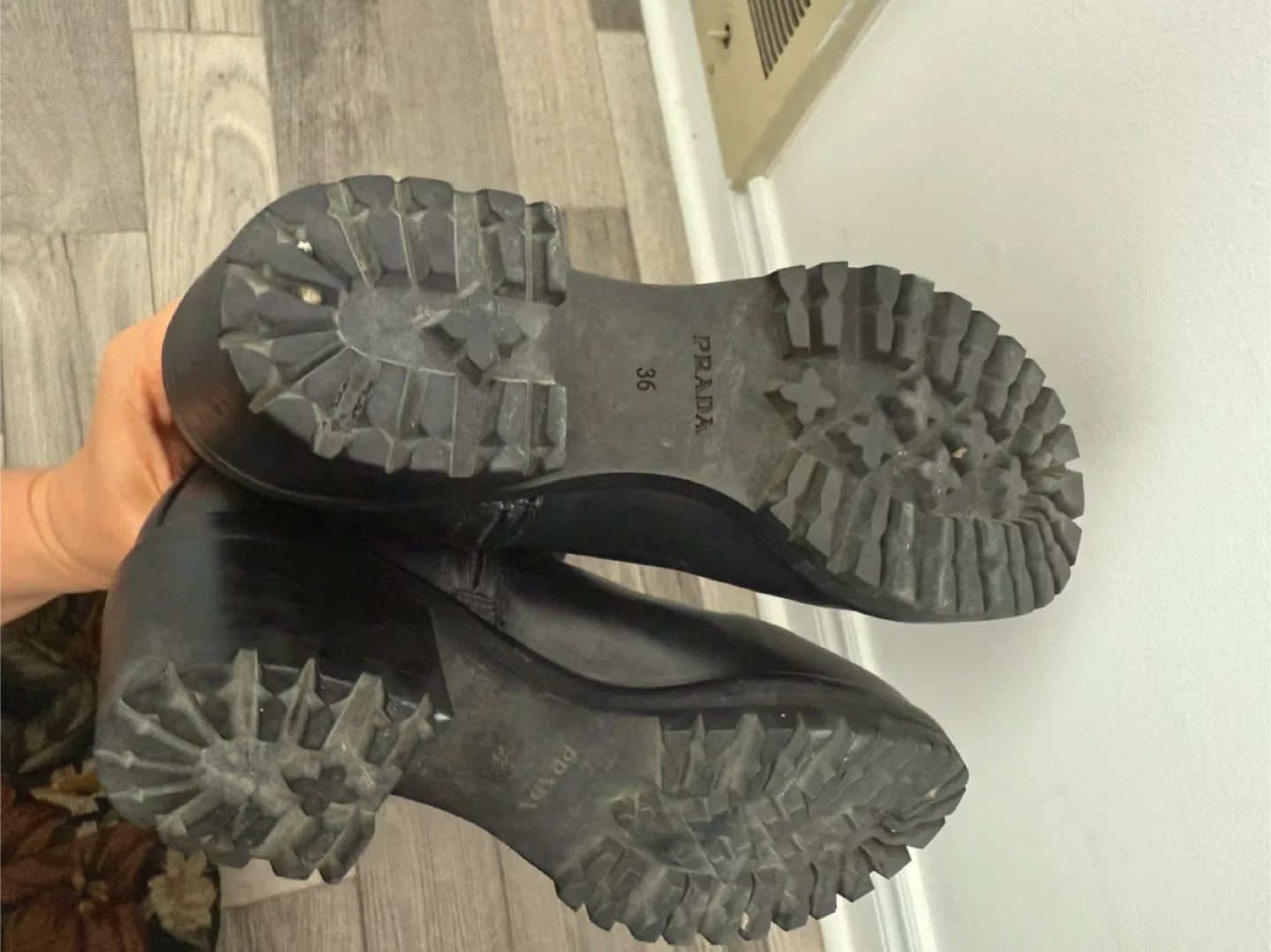 Prada Black Leather & Nylon Knee High Boots - Size 36 image indicator(4)