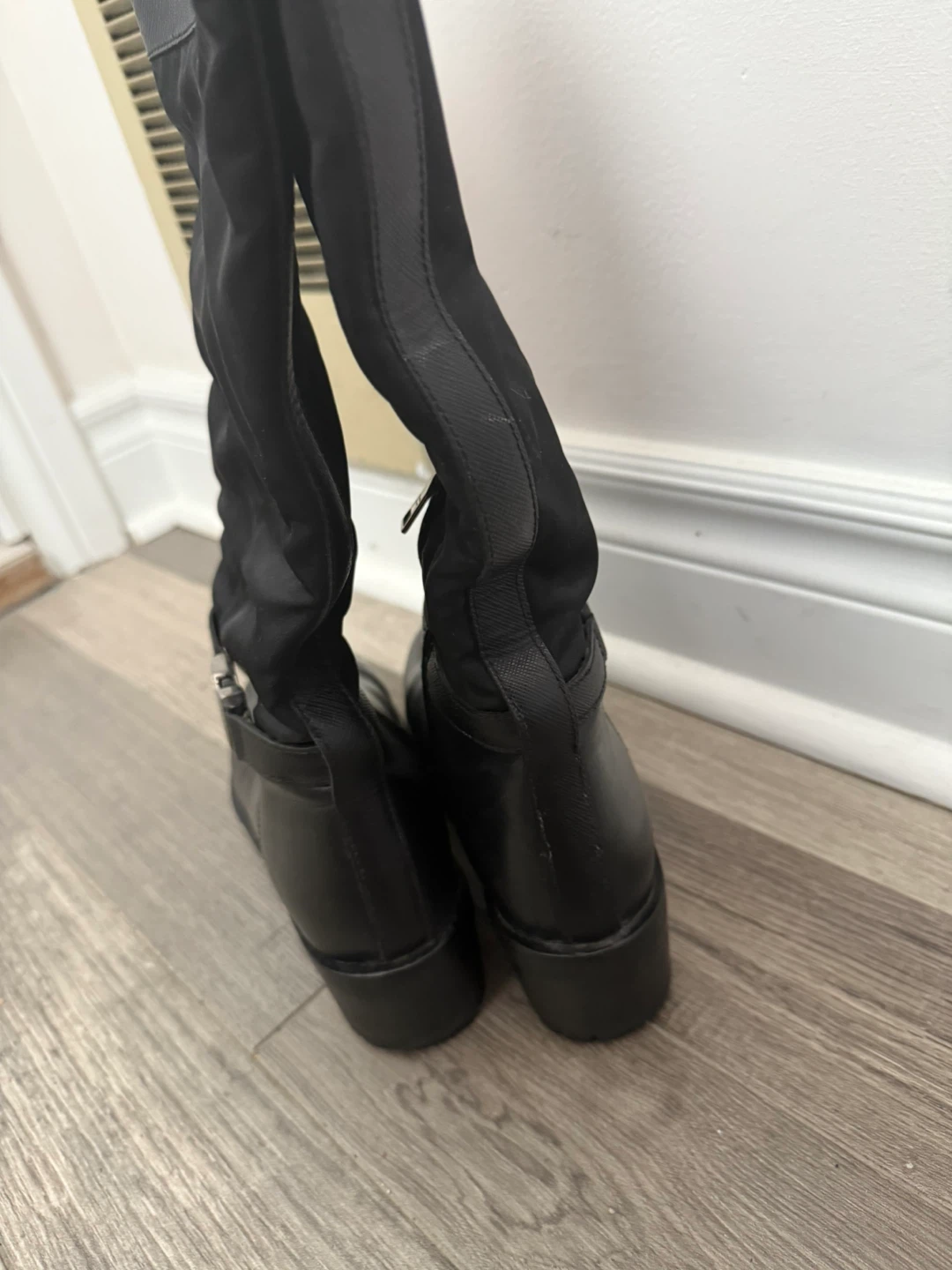 Prada Black Leather & Nylon Knee High Boots - Size 36 - photo 3