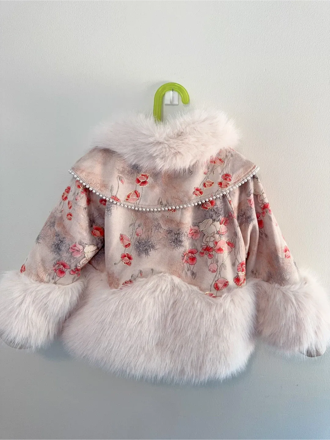 Floral Faux Fur Trimmed Coat Toddler 4-6T image indicator(3)
