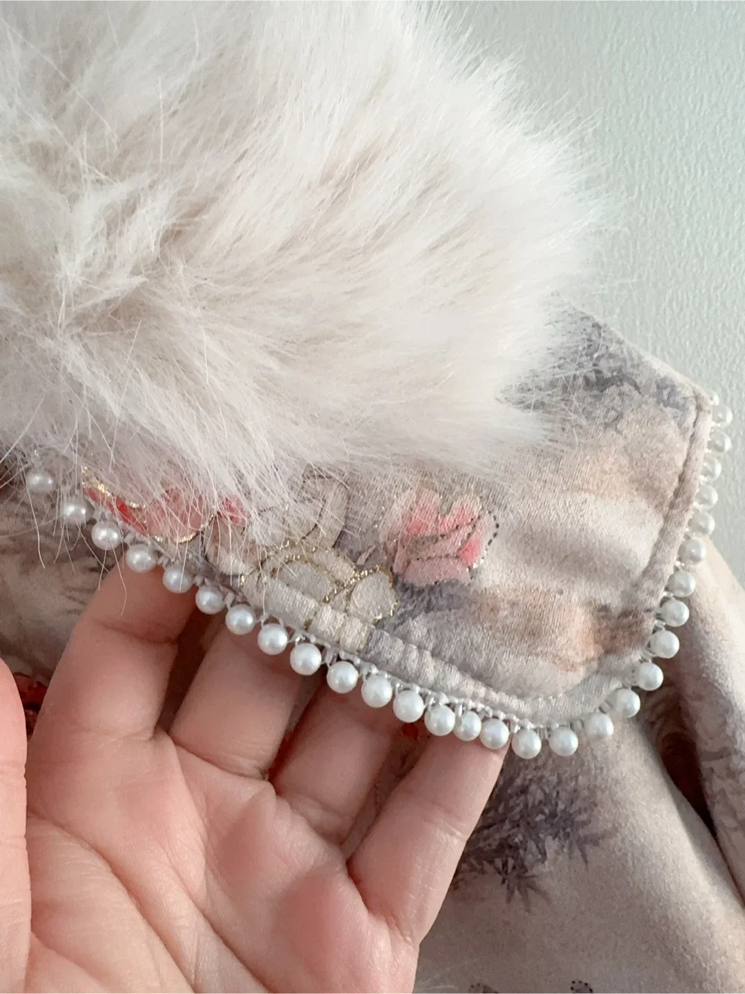 Floral Faux Fur Trimmed Coat Toddler 4-6T image indicator(2)