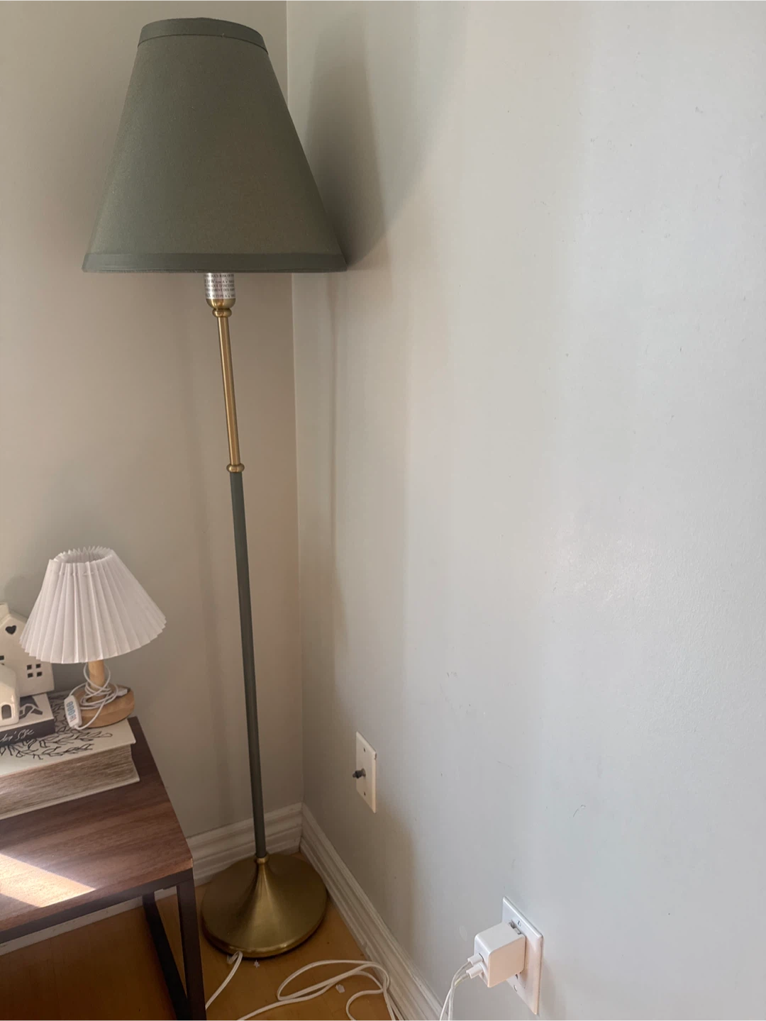 IKEA FLYGHÖJD Floor Lamp - Brass/Green-Gray
