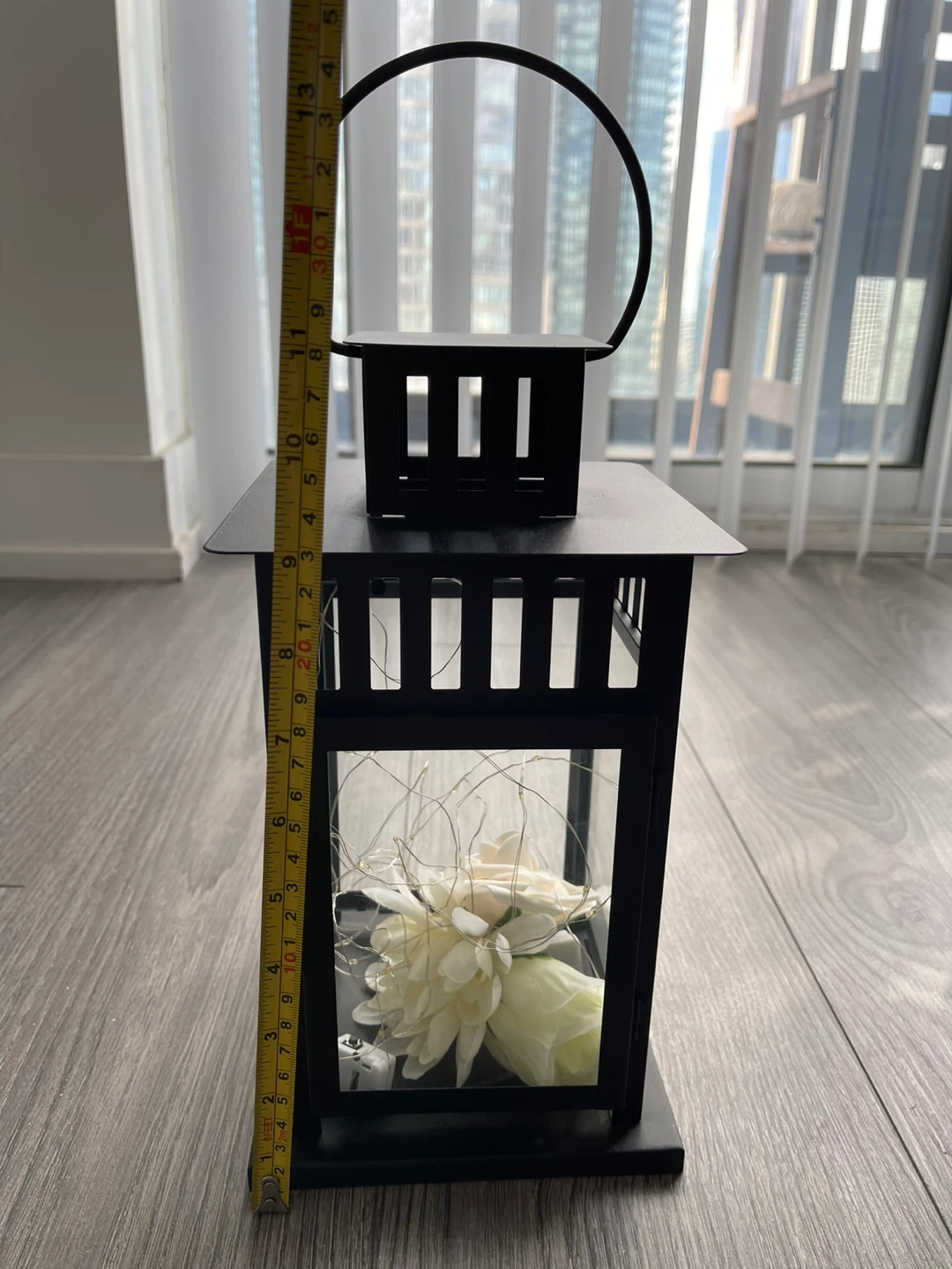 Black Metal Lantern with Faux Flowers - photo 5