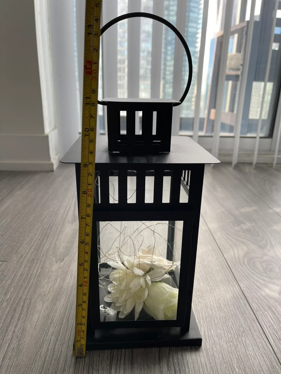 Black Metal Lantern with Faux Flowers image indicator(5)