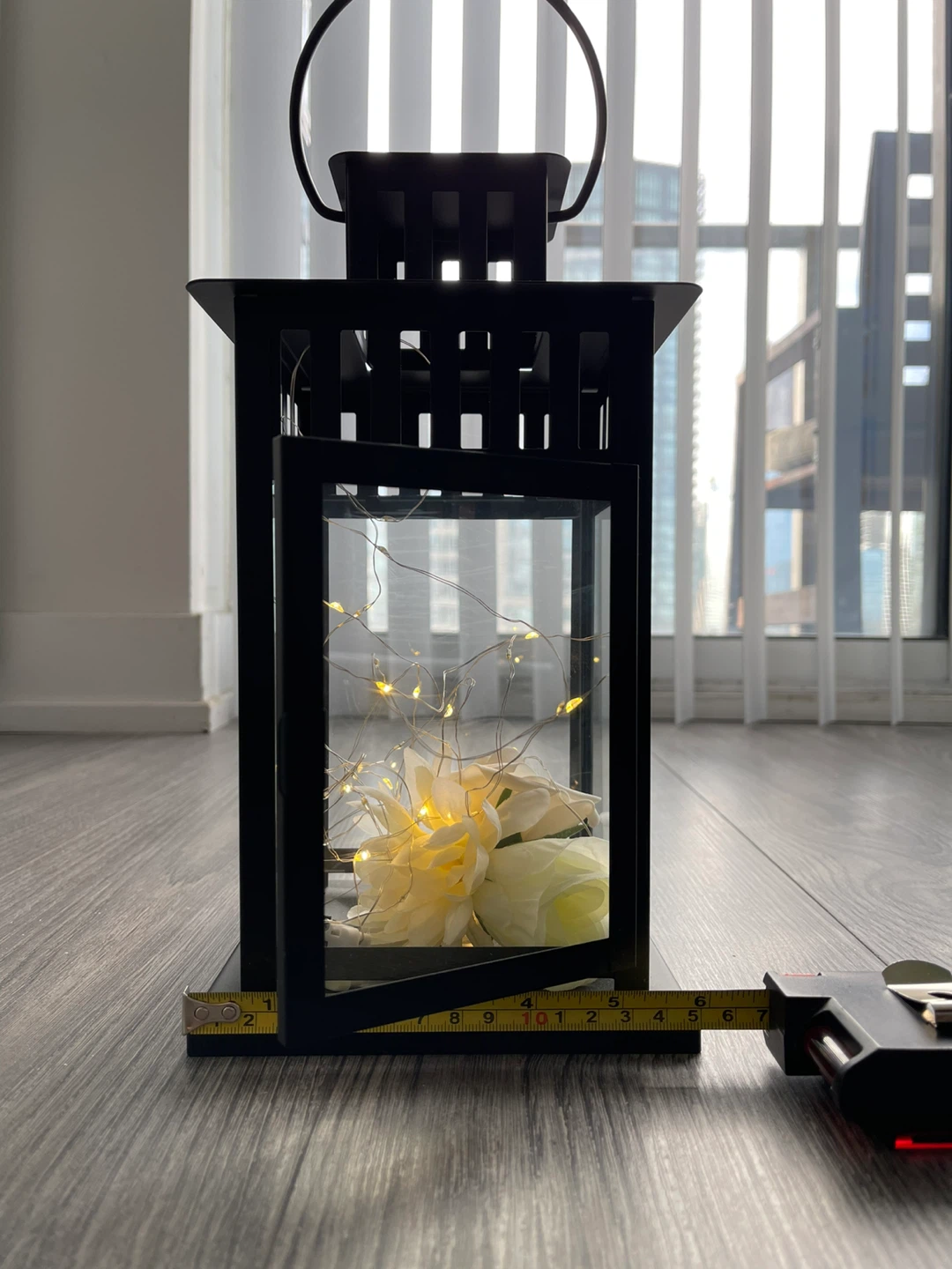 Black Metal Lantern with Faux Flowers - photo 3
