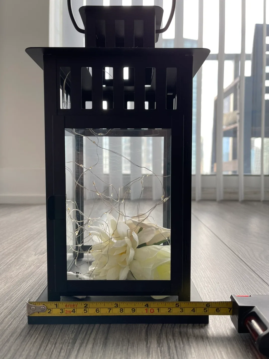 Black Metal Lantern with Faux Flowers image indicator(4)