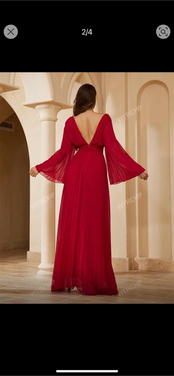 Red Maxi Dress with Flowing Sleeves image indicator(2)