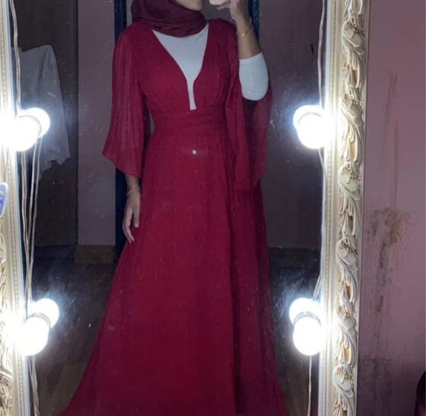 Red Maxi Dress with Flowing Sleeves image indicator(4)