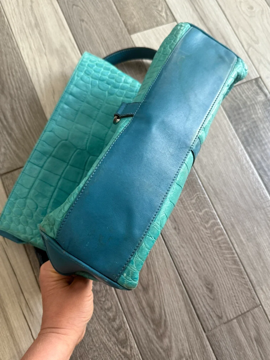 Burberry Turquoise Embossed Leather Bag image indicator(3)