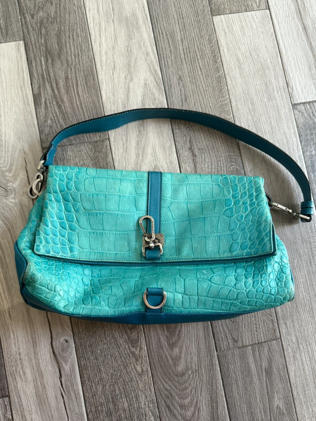 Burberry Turquoise Embossed Leather Bag