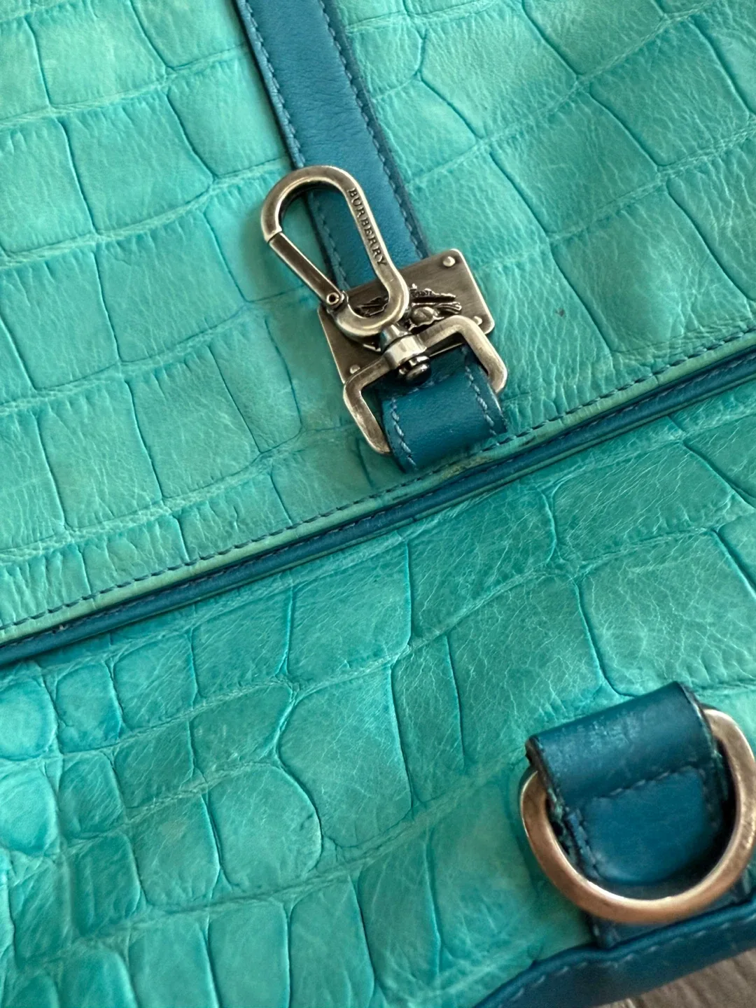Burberry Turquoise Embossed Leather Bag image indicator(2)