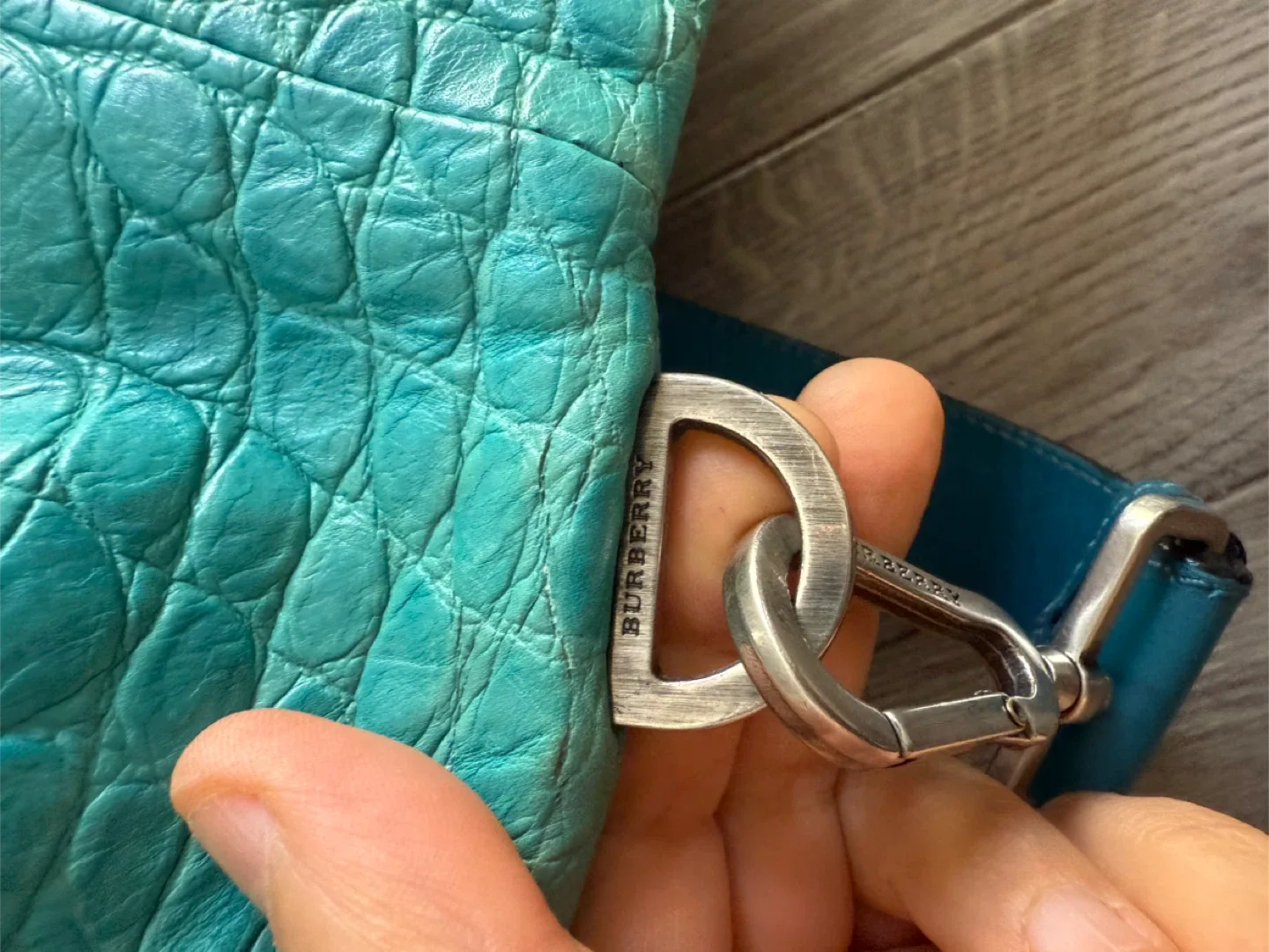 Burberry Turquoise Embossed Leather Bag image indicator(8)