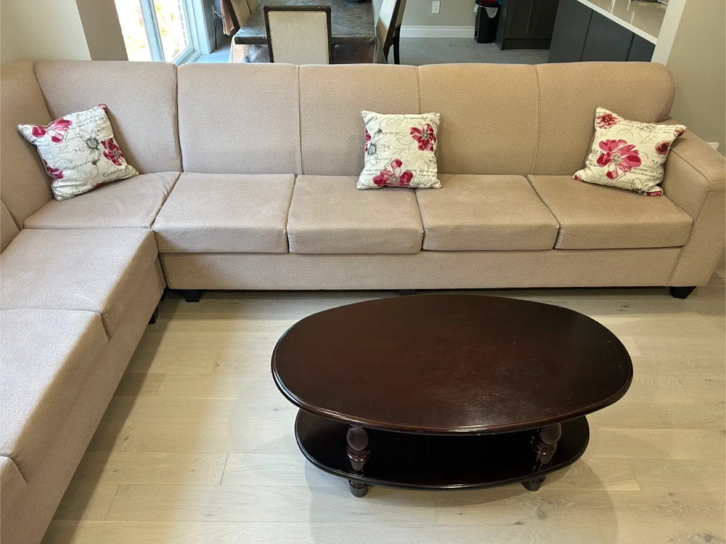 7 Seat Beige Sectional Sofa with Pillows image indicator(3)