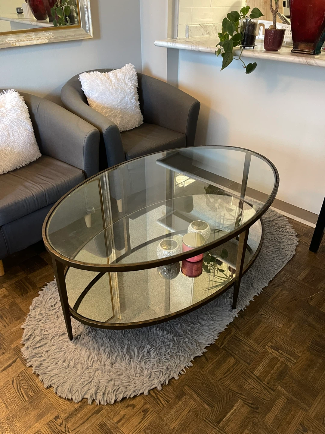 Vintage Oval Glass Coffee Table