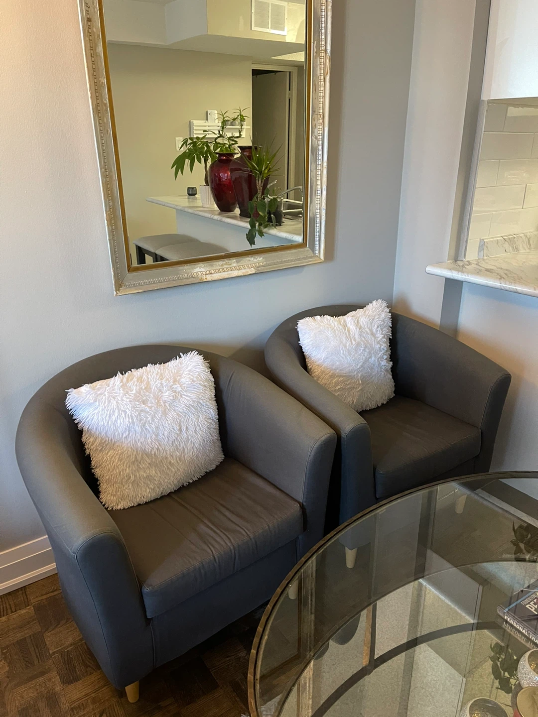 Pair of Modern Grey Barrel Chairs