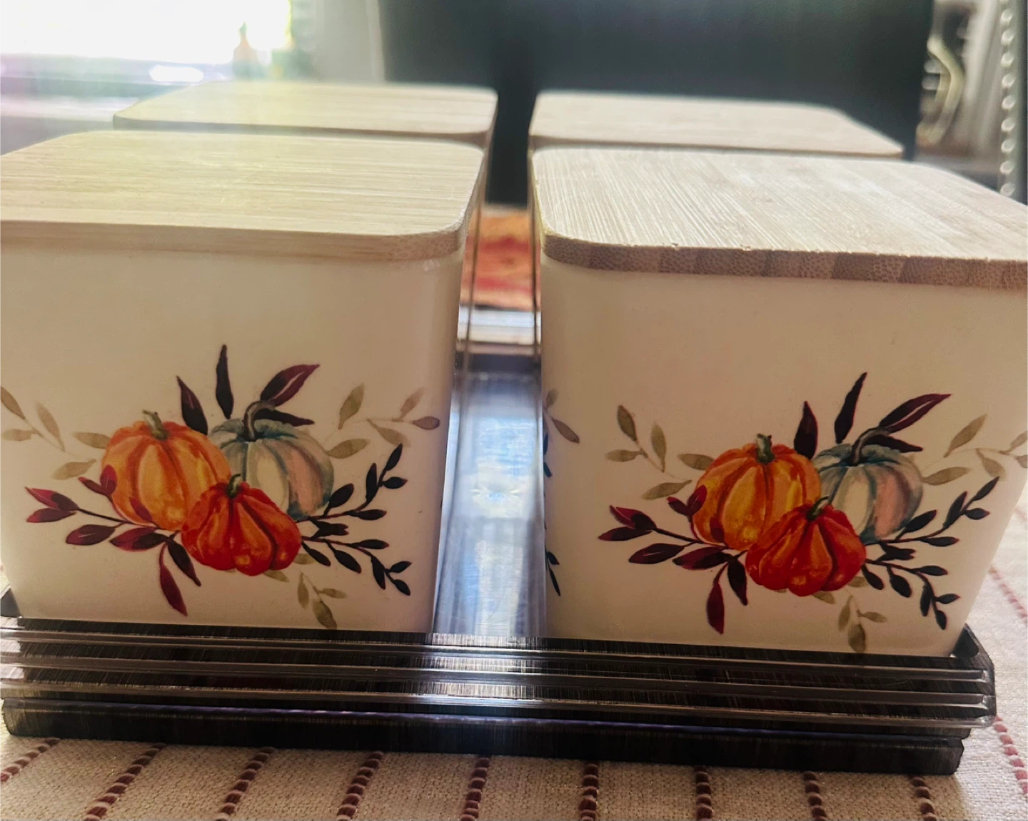 4 Pumpkin Canisters with Bamboo Lids with tray - photo 2