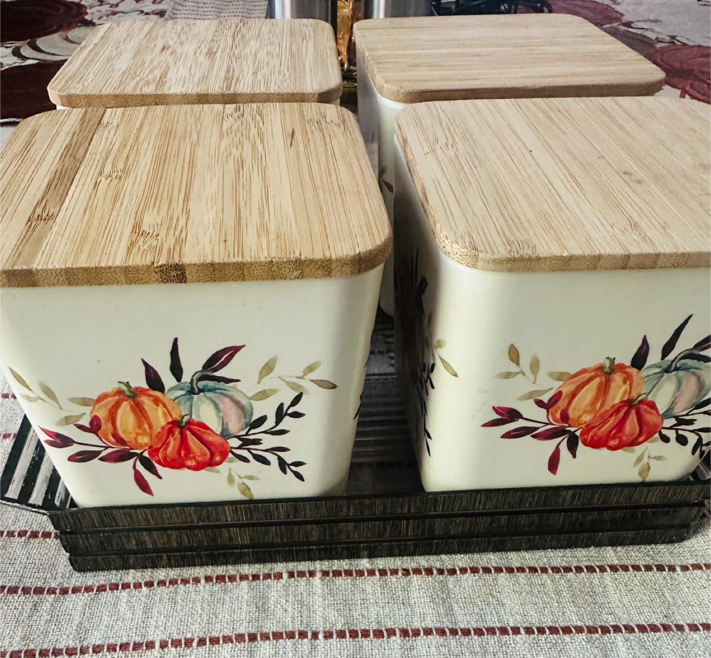 4 Pumpkin Canisters with Bamboo Lids with tray - photo 4