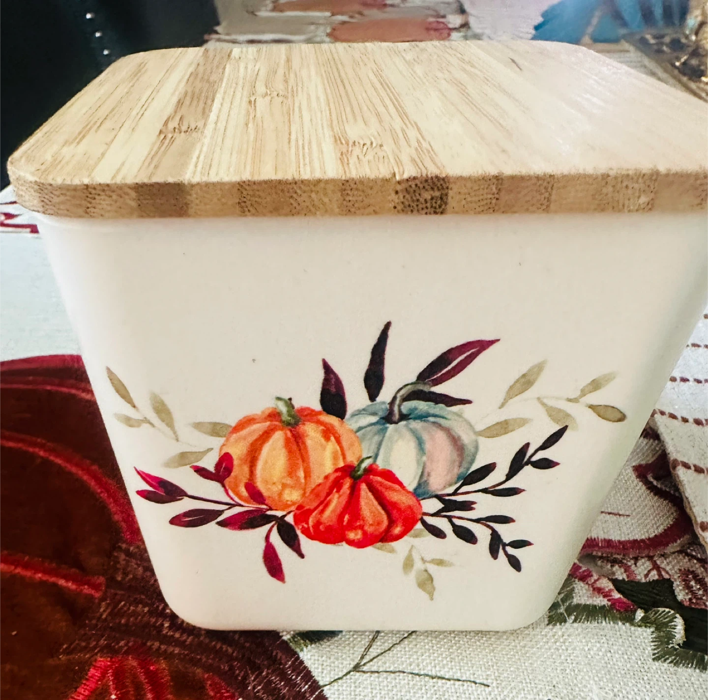 4 Pumpkin Canisters with Bamboo Lids with tray