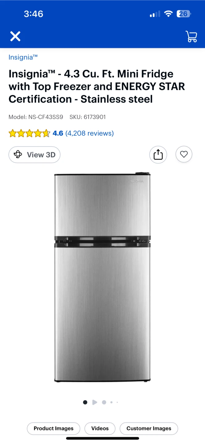 Insignia 4.3 Cu. Ft. Mini Fridge - Stainless Steel