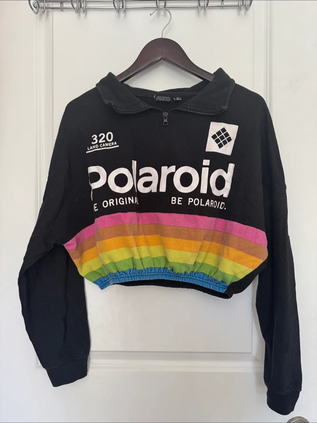 Polaroid Black Rainbow Stripe Crop Top - Size XL thumbnail