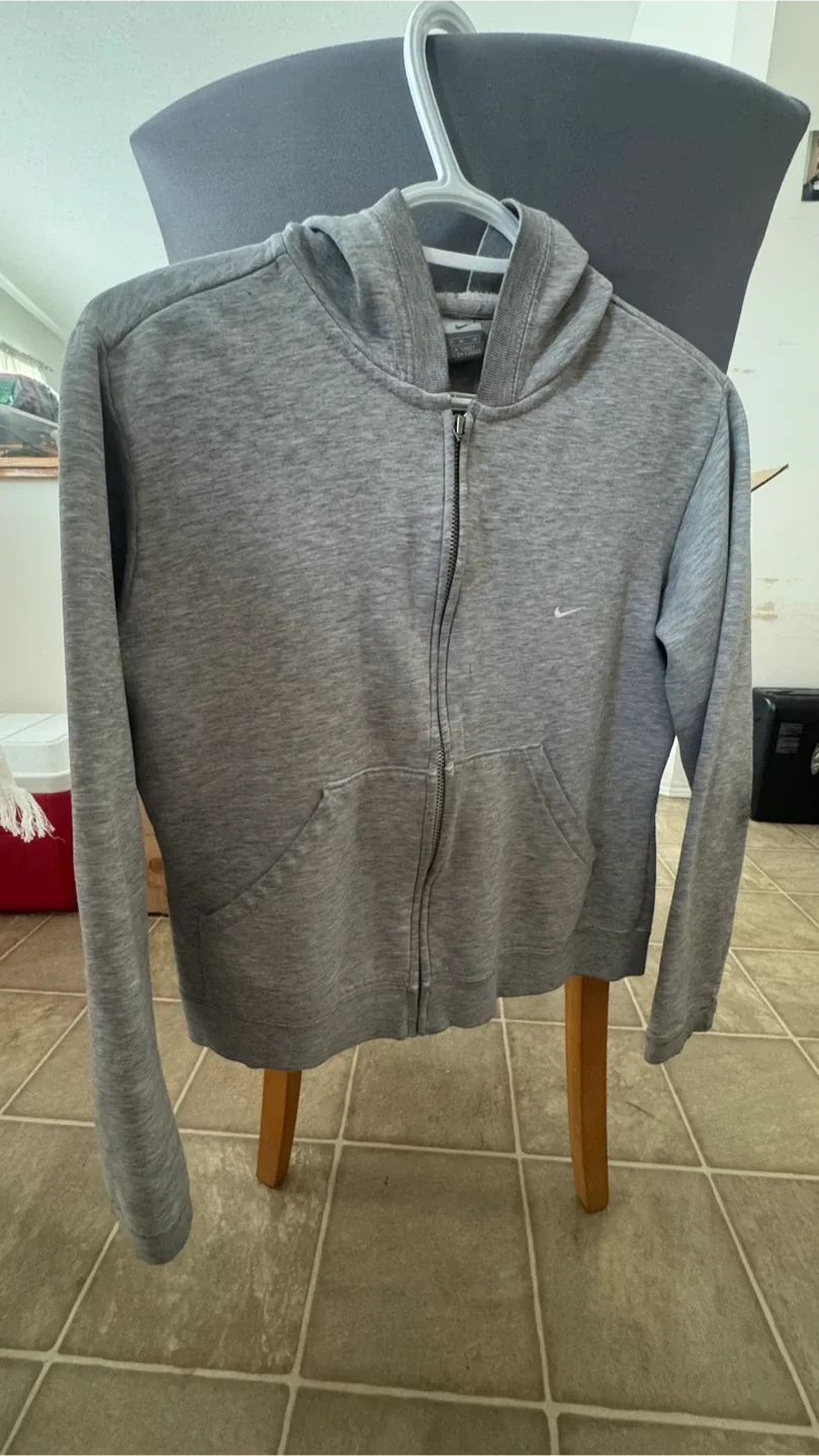 Nike Grey Zip-Up Hoodie - Size M (8-10) thumbnail