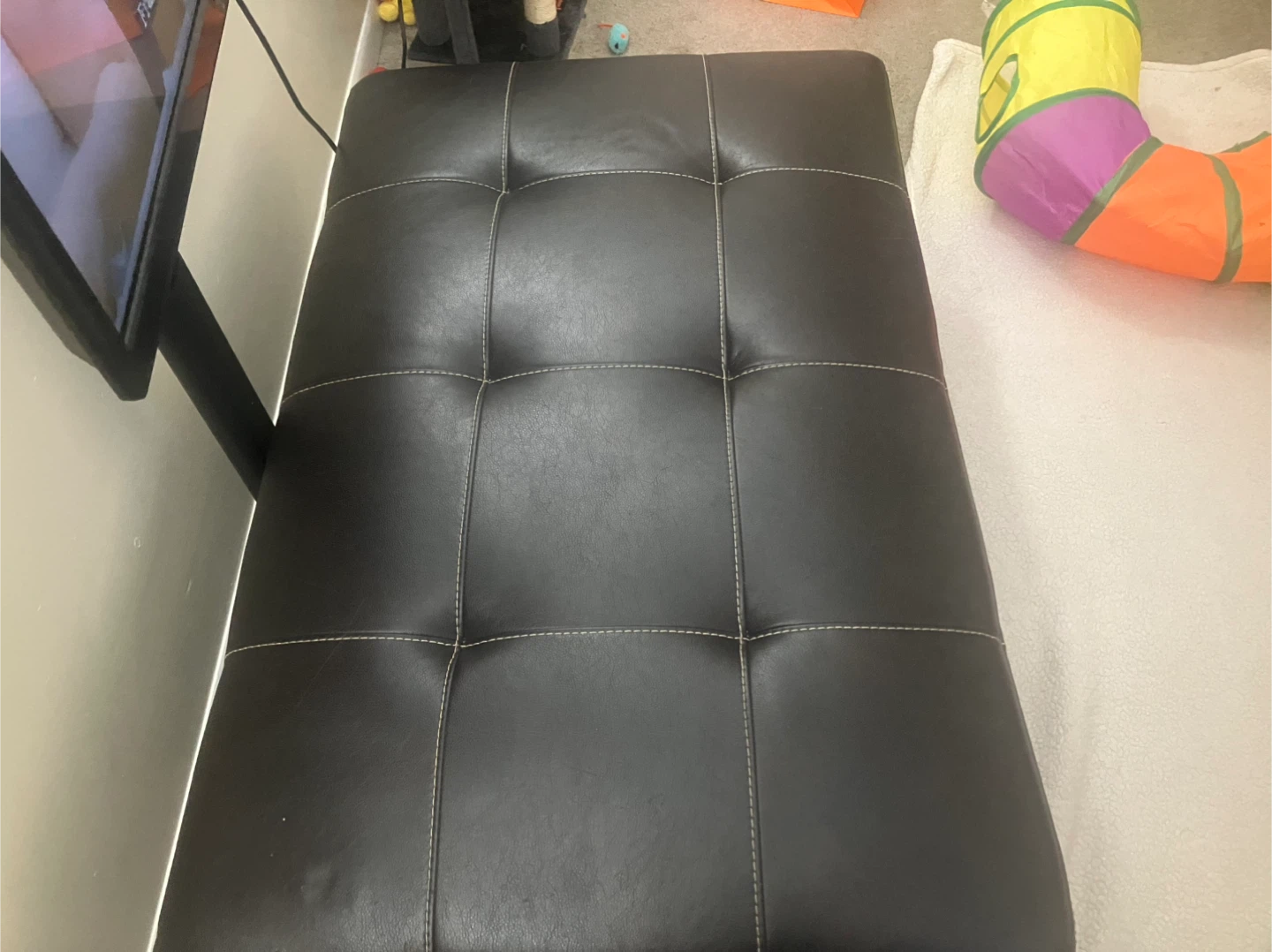 Large Black Faux Leather Ottoman - photo 3