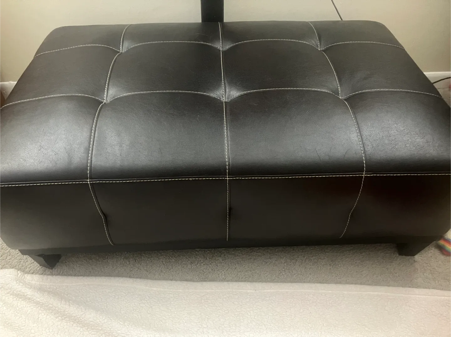 Large Black Faux Leather Ottoman