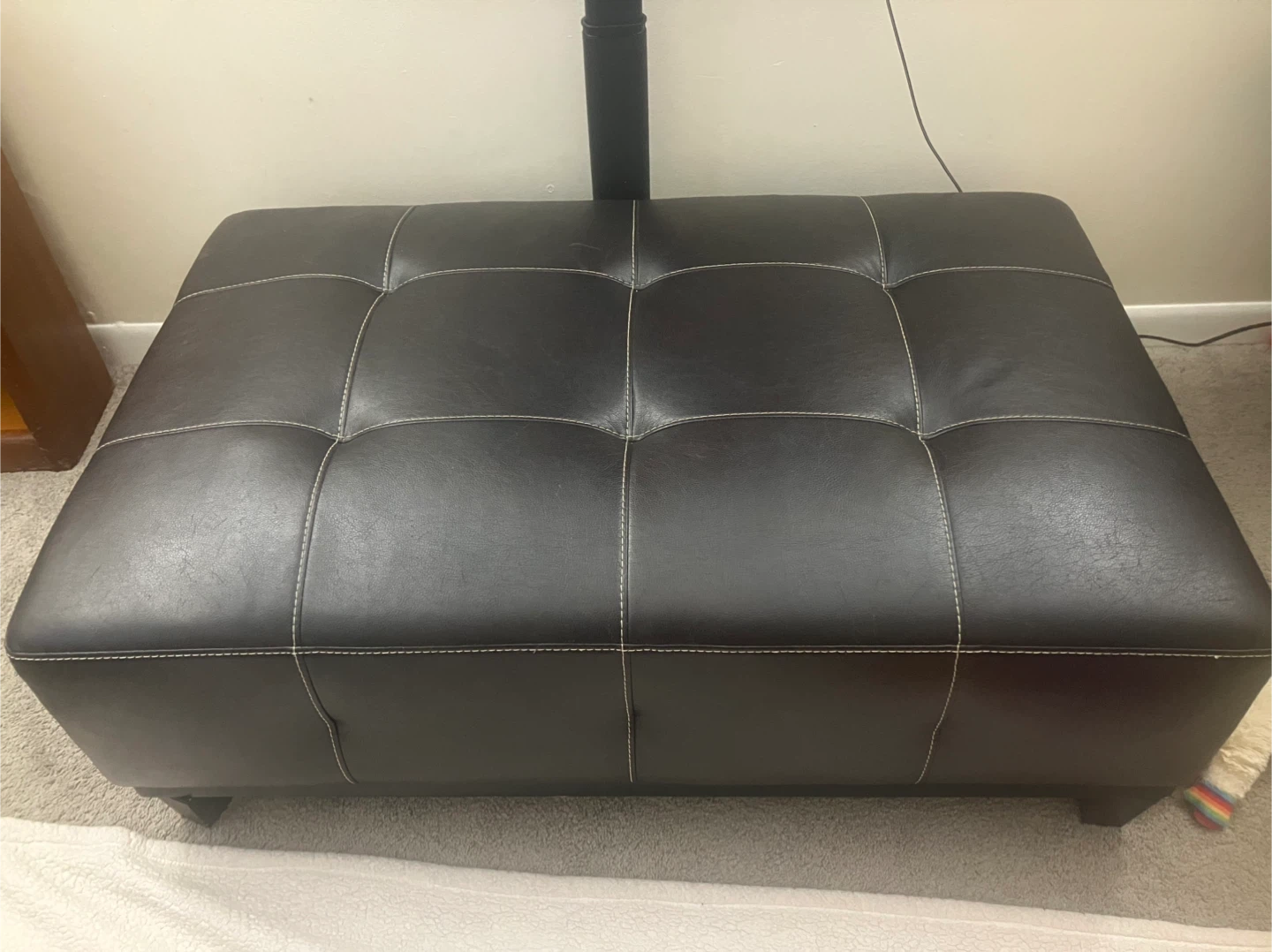 Large Black Faux Leather Ottoman - photo 4
