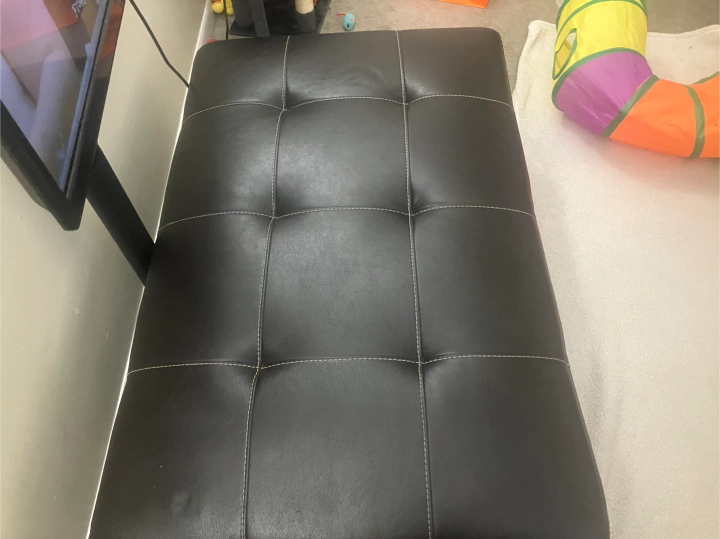 Large Black Faux Leather Ottoman - photo 2
