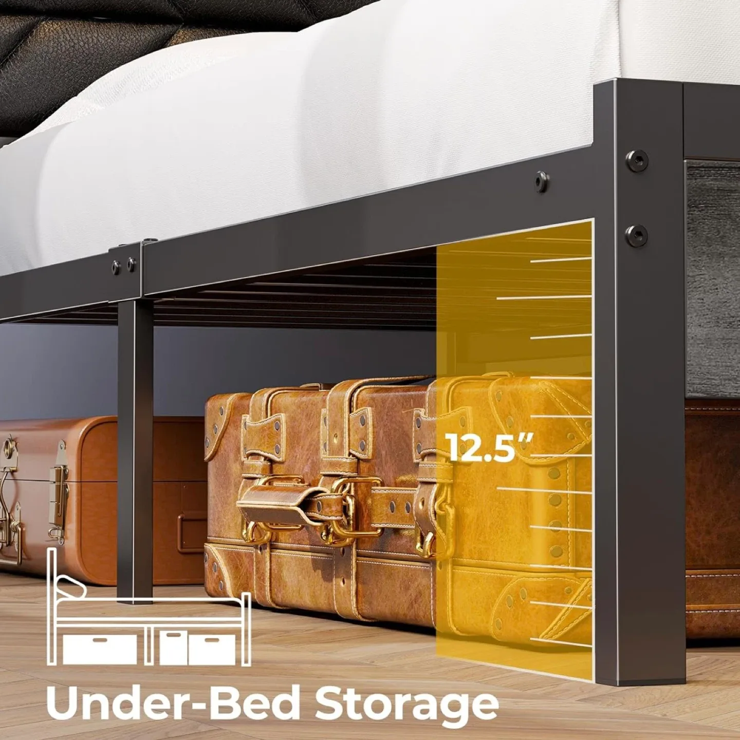 Full Size Bed Frame with Storage Headboard & RGB LED Lights image indicator(5)