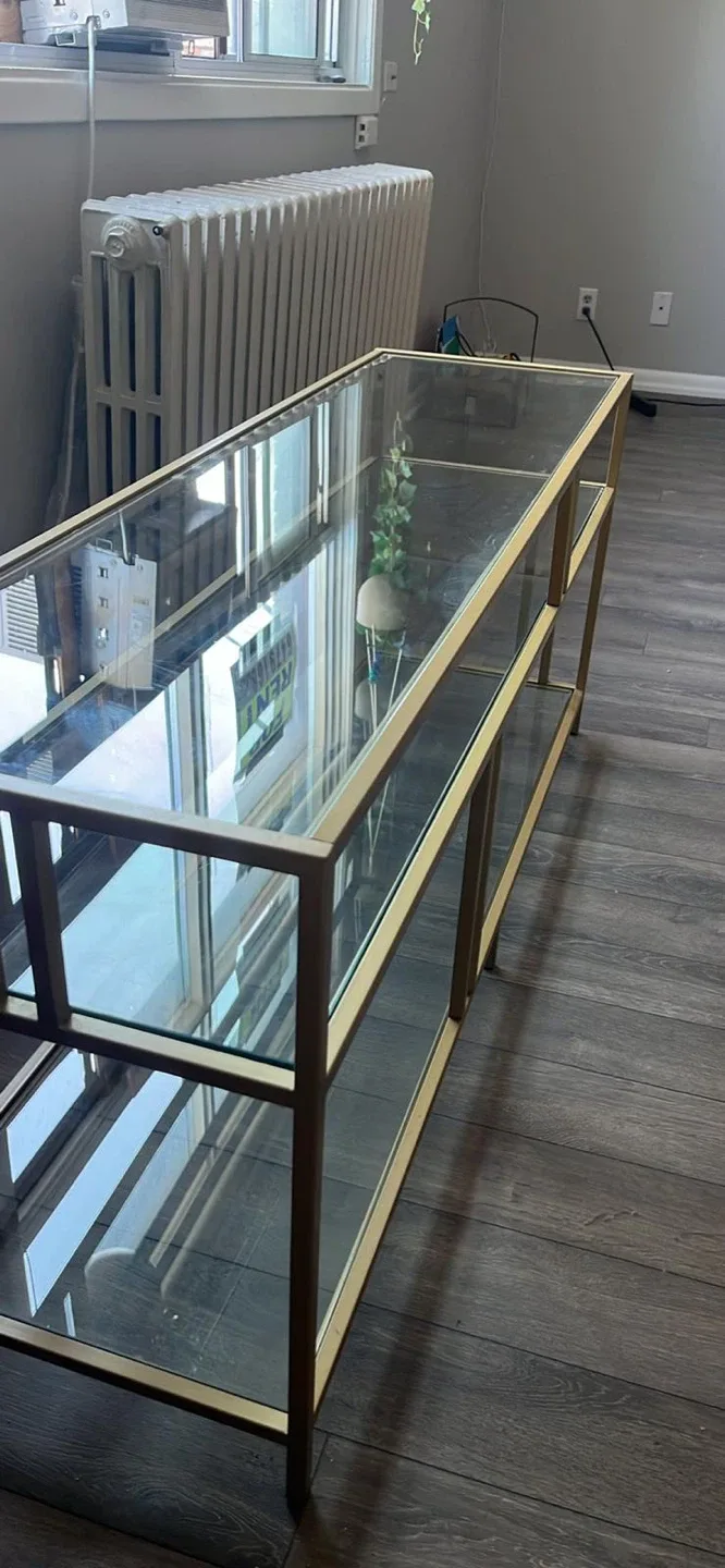 Gold Metal & Glass Console Table image indicator(3)