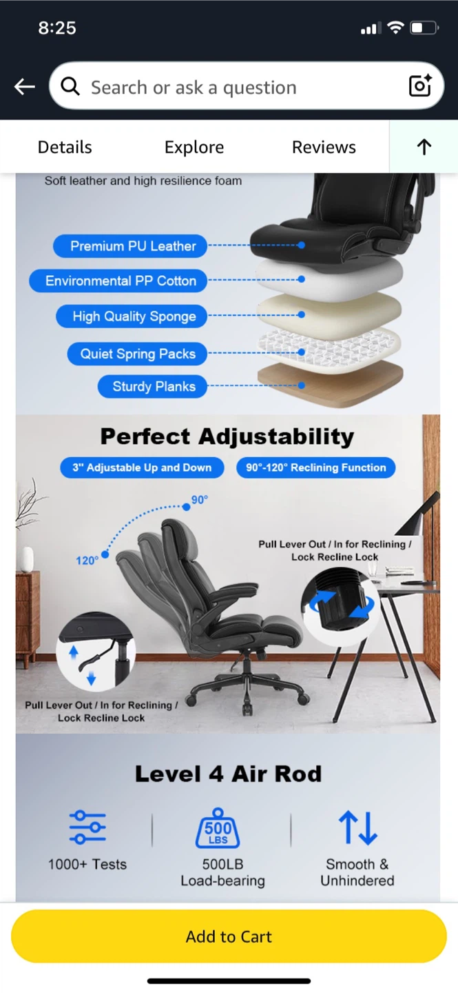 500lb capacity Big & Tall Executive Desk Chair - photo 3