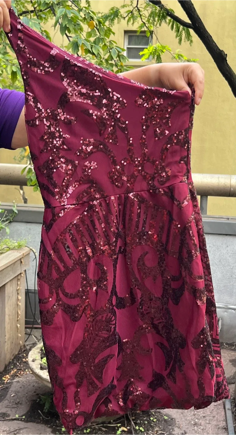 Burgundy Sequin One-Shoulder Dress thumbnail