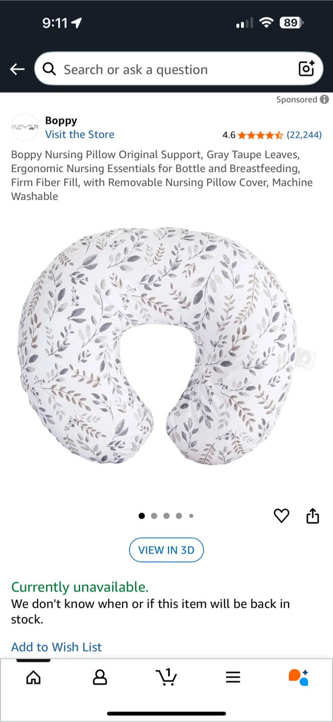 Boppy Nursing Pillow - Gray Taupe Leaves