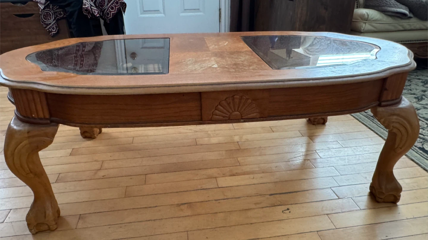 Oval Wood & Glass Coffee Table