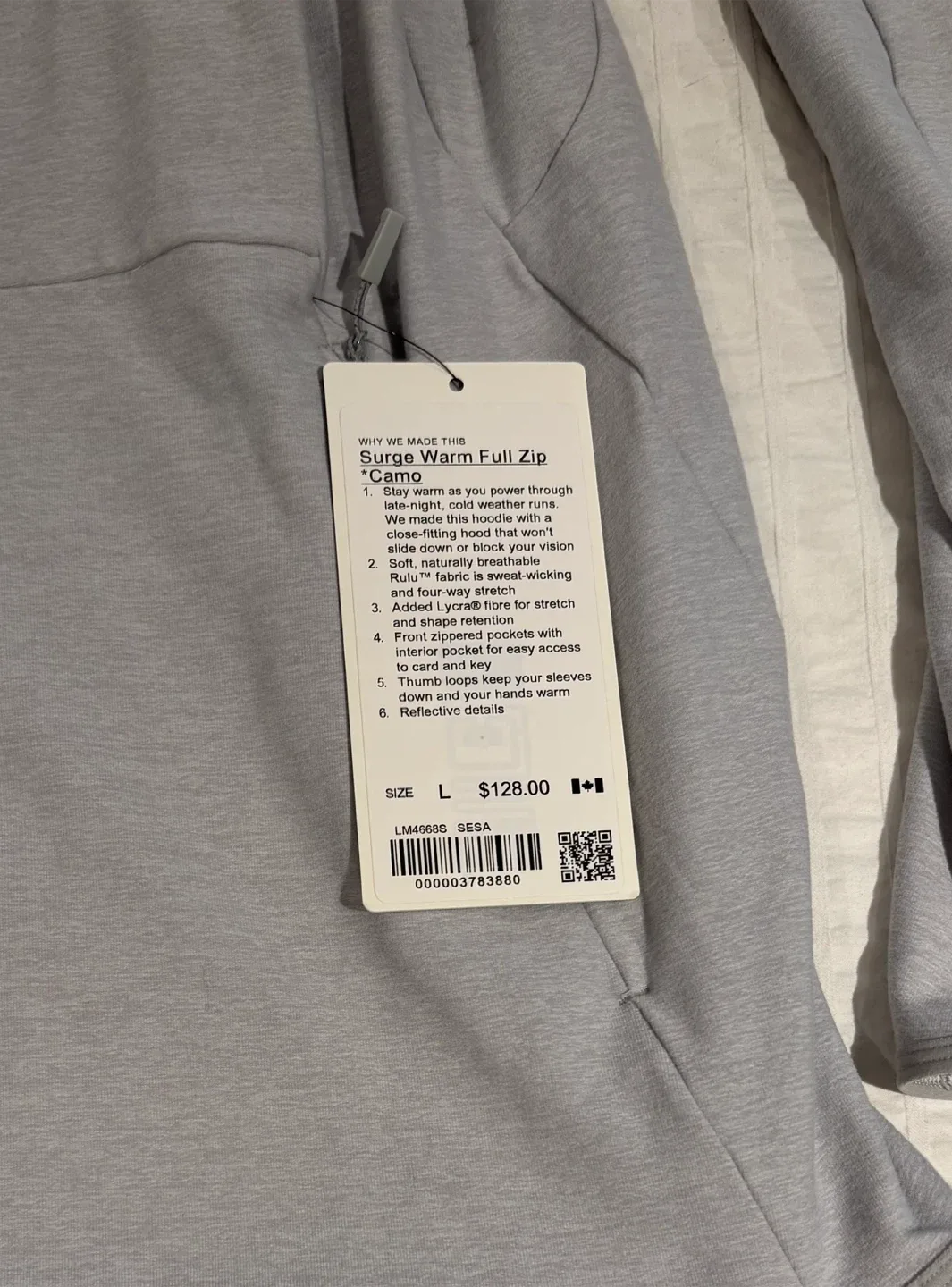 Lululemon Surge Warm Full Zip Light Grey - Size L image indicator(2)