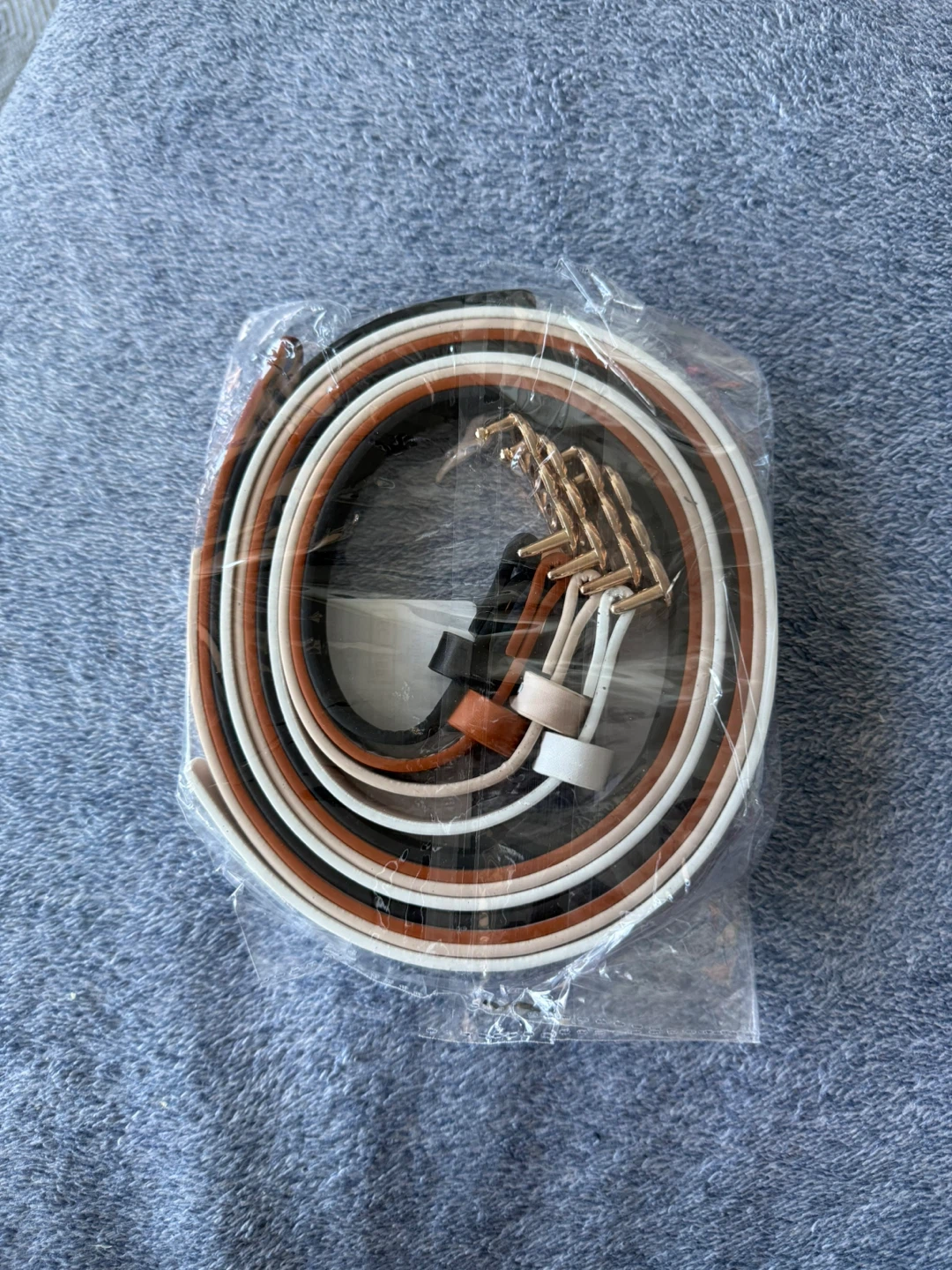 Set of 4 Skinny Belts - Black, Brown, White, Beige