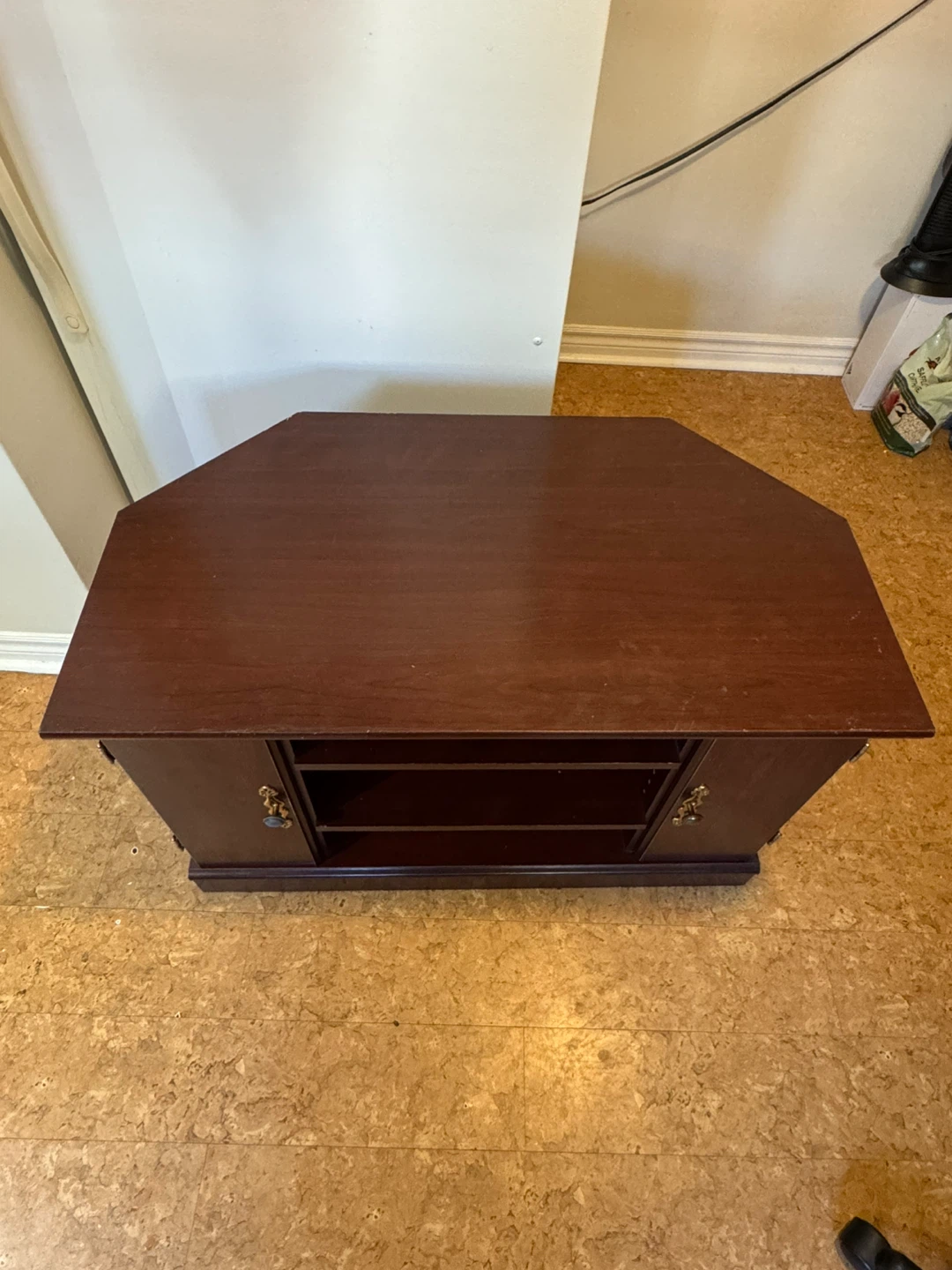 Dark Wood Corner TV Stand - photo 2