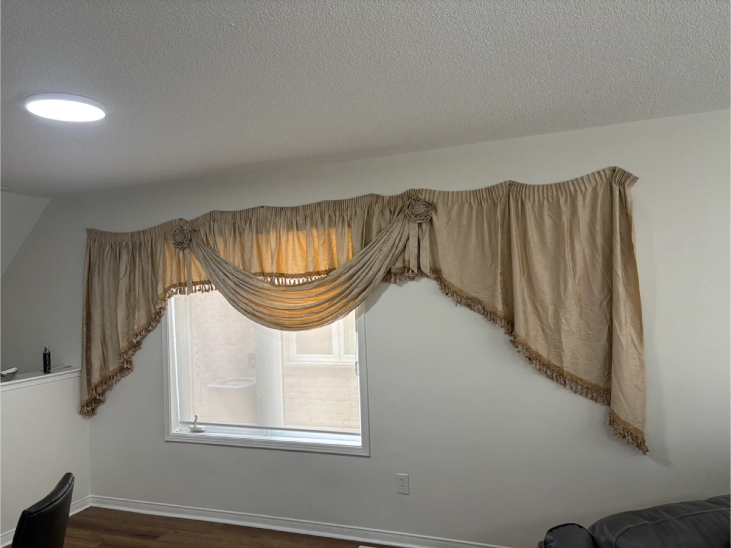 Beige Window Valance with Floral Accents