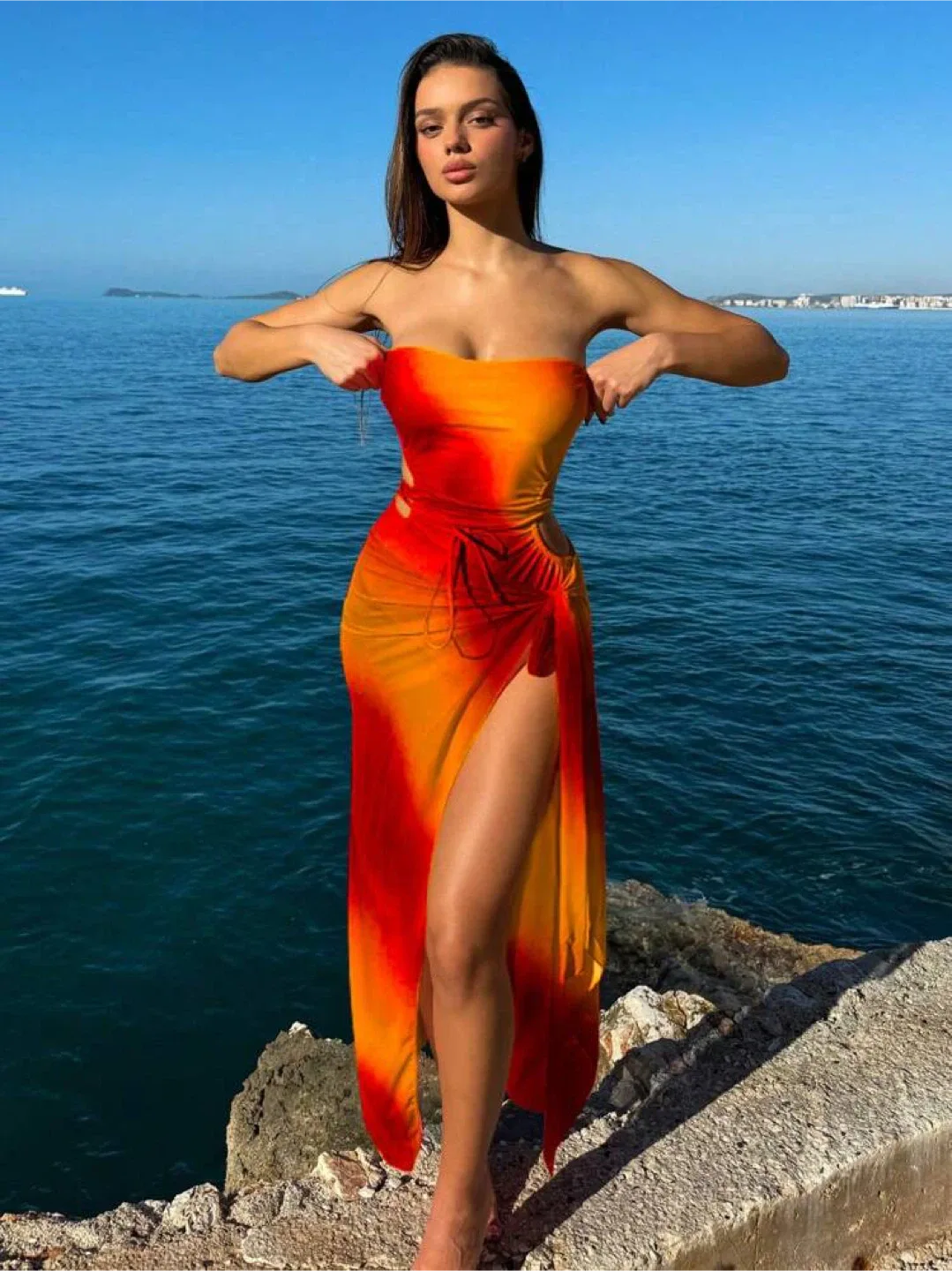 [NEW] Orange & Red Tie-Dye Swimsuit + Cover-Up thumbnail