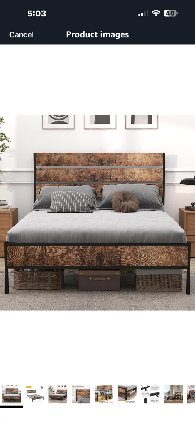 Queen Size Bed Frame - Rustic Wood & Metal - photo 2