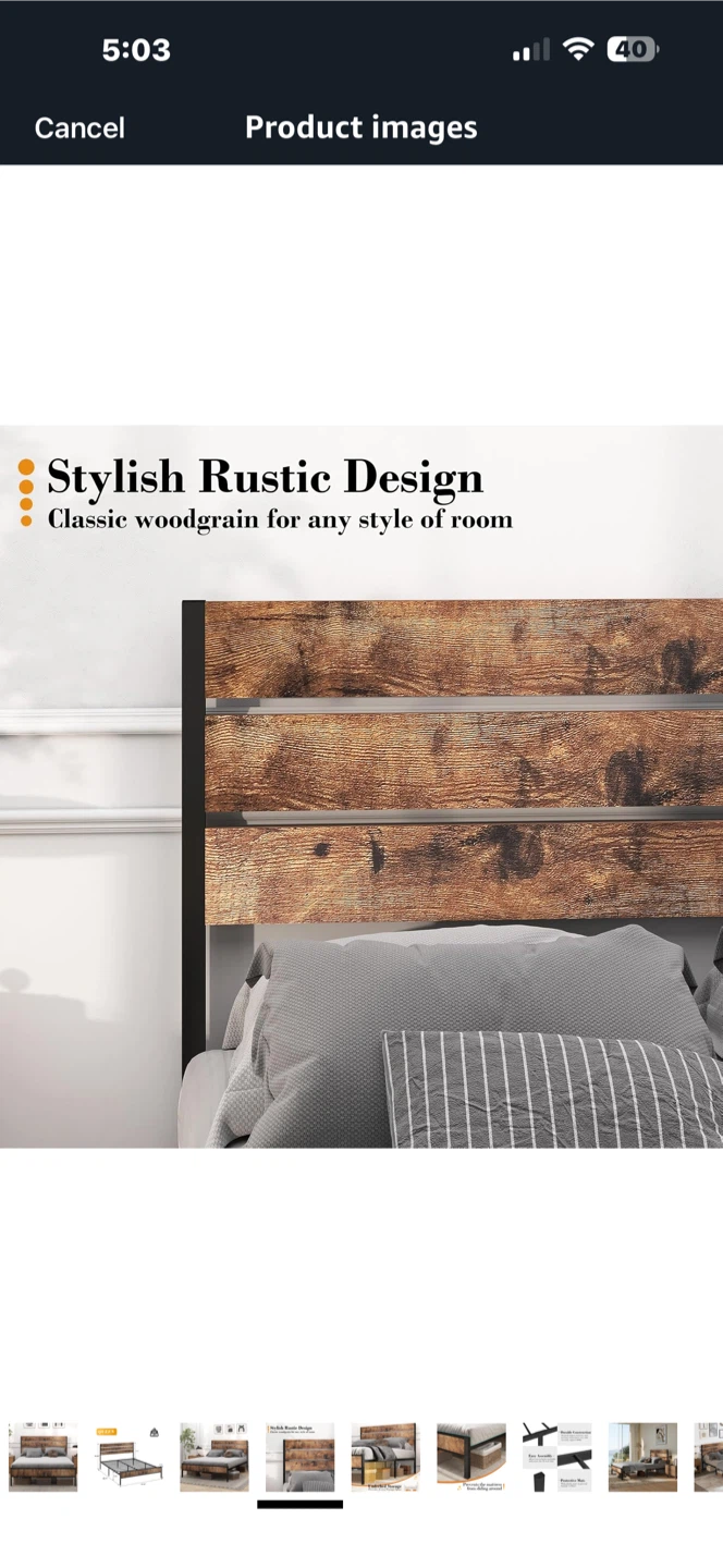 Queen Size Bed Frame - Rustic Wood & Metal
