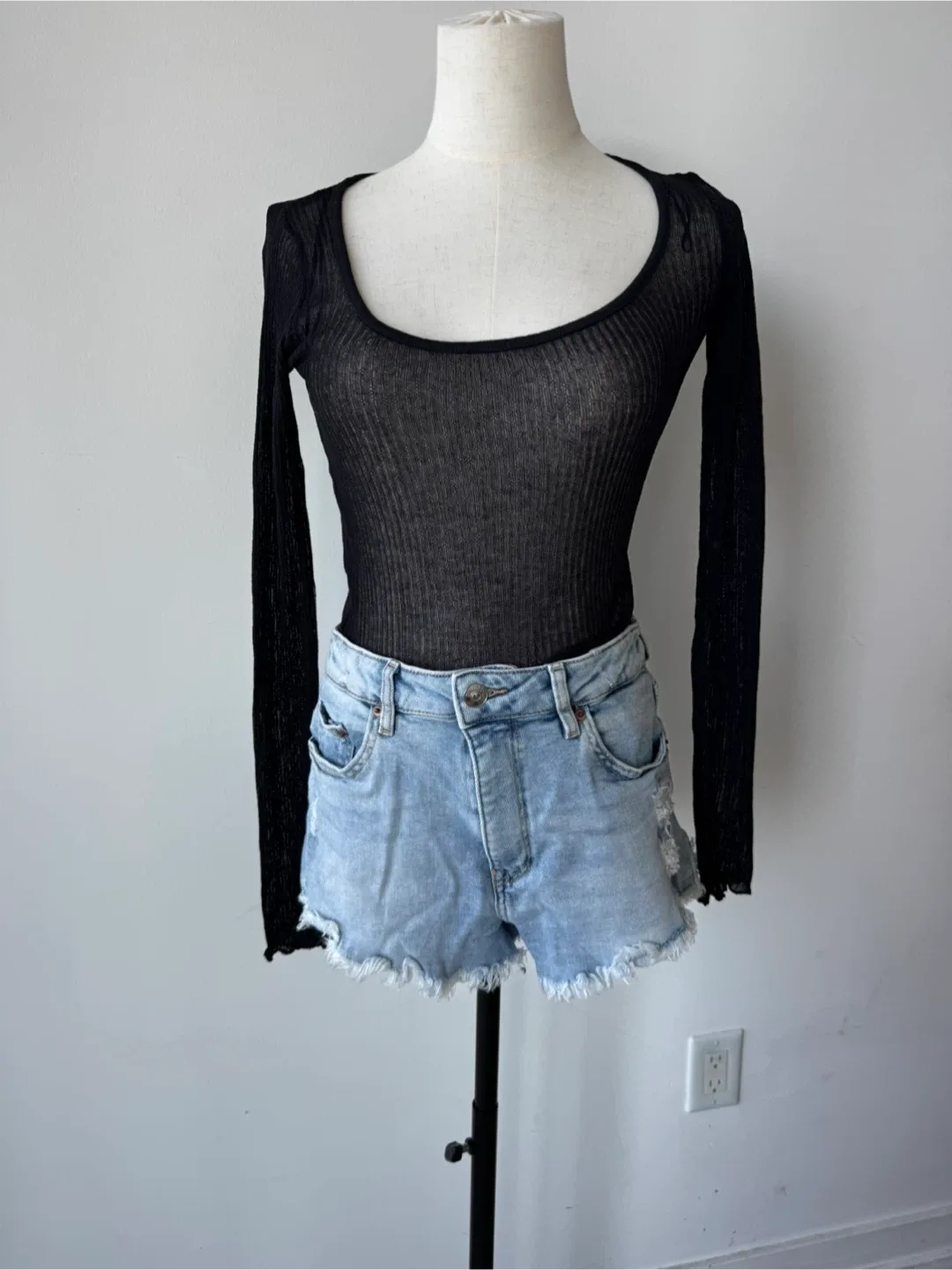 Zara Black Long Sleeve See-Through Top - Size Small thumbnail