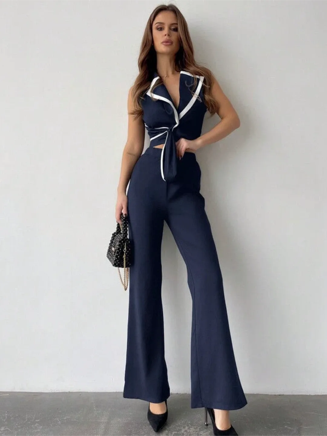 Navy Blue Sleeveless Pant Suit - size S/M thumbnail