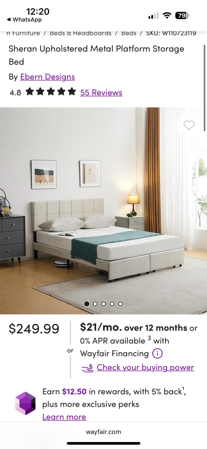 Queen Bed Frame with Drawers – Like New