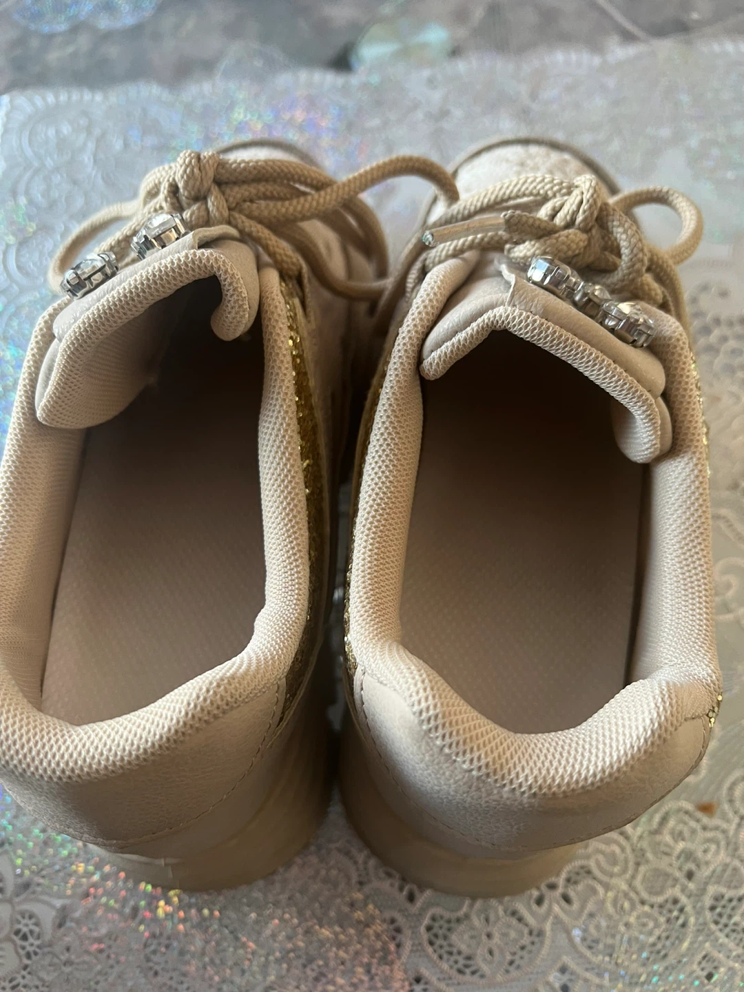 Platform Sneakers - Beige with Gold Glitter - photo 3