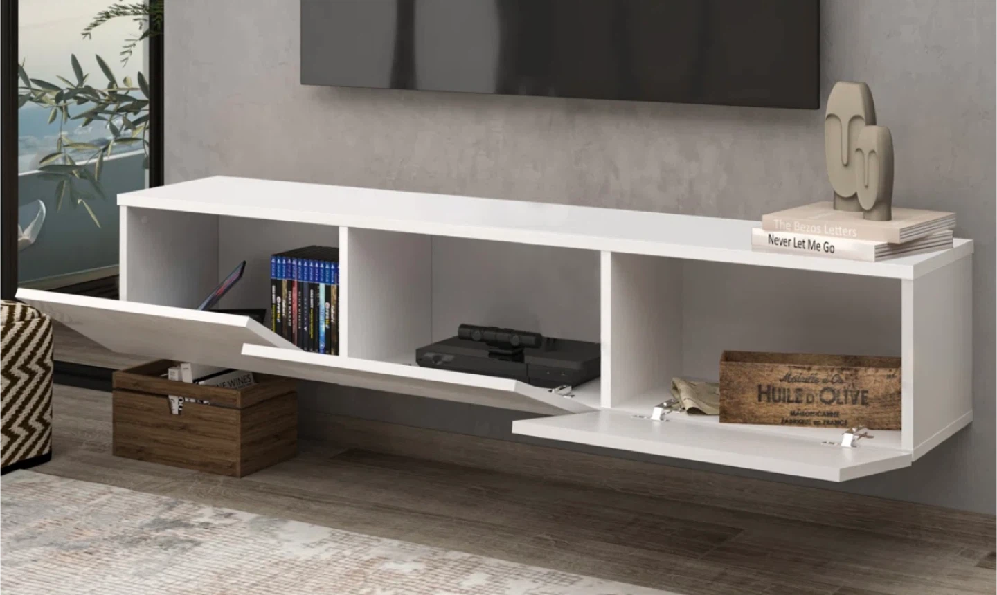 White Floating Wall Mounted Media Console - photo 2