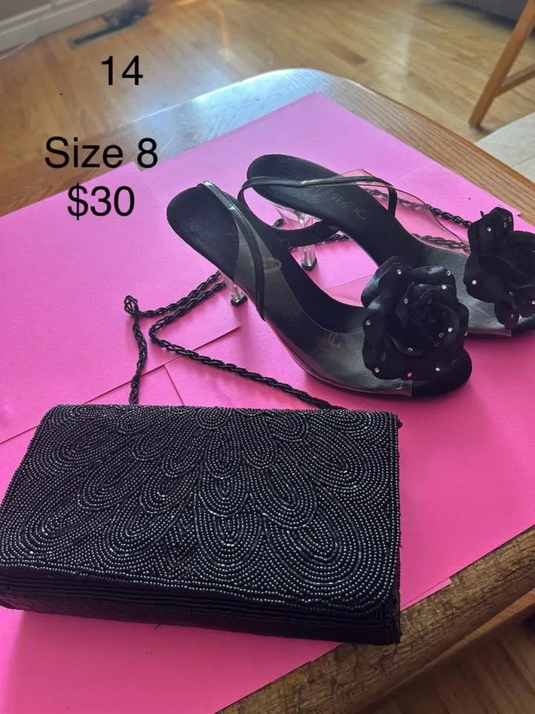 Size 8 Black Heels with Beaded Purse thumbnail