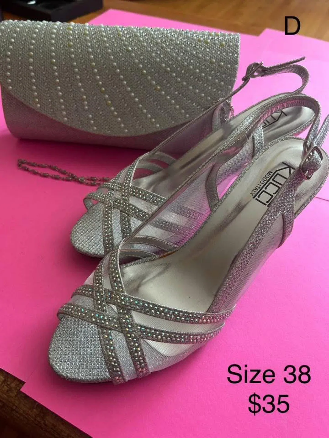 Silver Kucci Heels & Clutch Set - Size 38 thumbnail