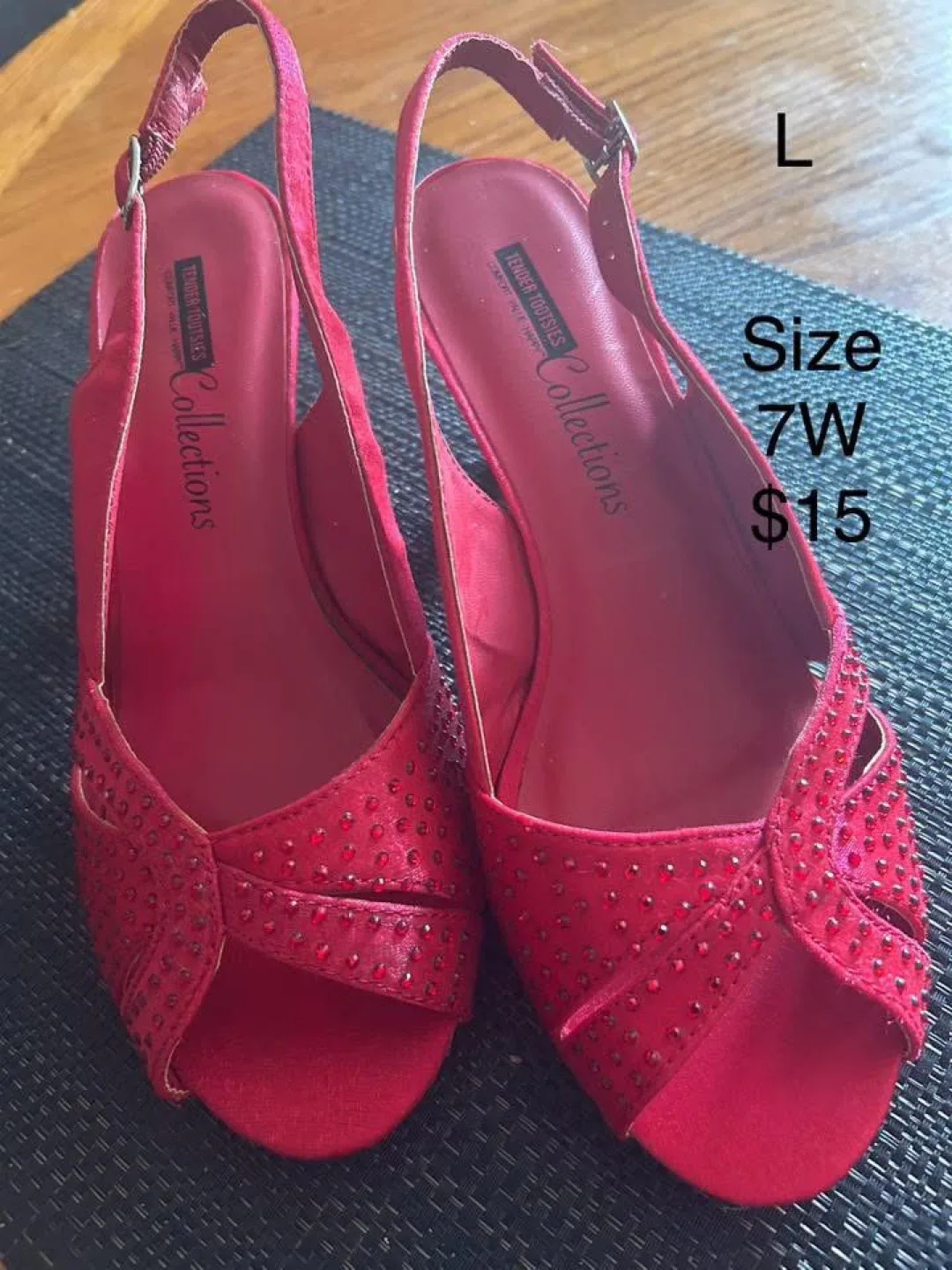 Tender Tootsies Collections Red Slingback Heels - Size 7W thumbnail
